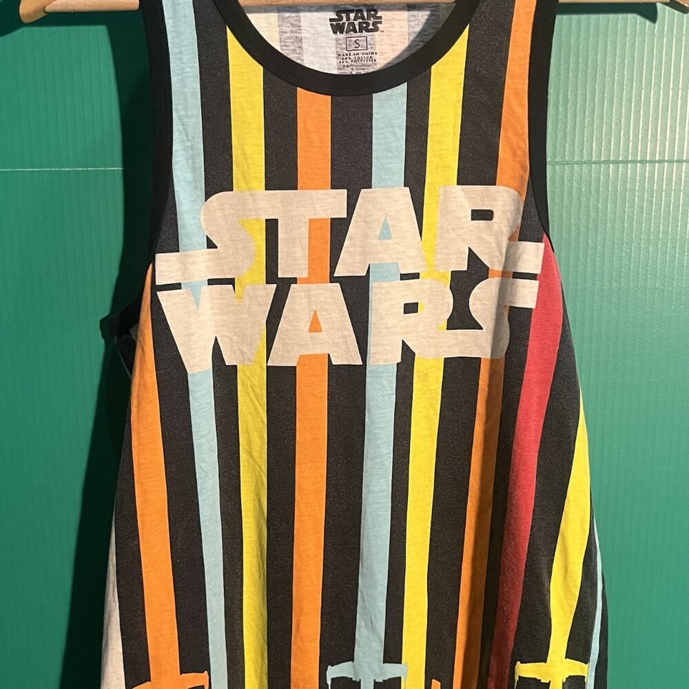 Disney Star Wars Lightsaber Stripe Tank Top Unisex Small Multicolor Retro Graphi